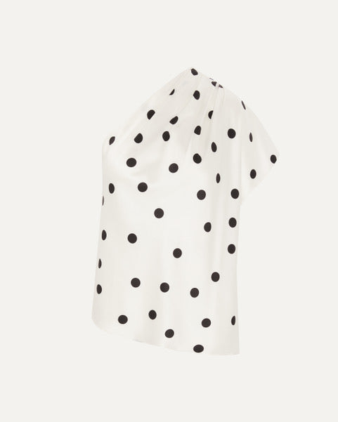 EMILY - Polka Dot Silk One Shoulder Top