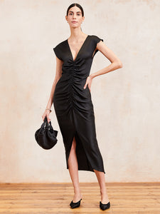 RUDI - hammered silk ruched dress