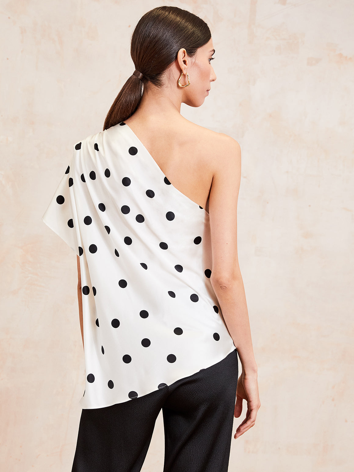 EMILY - Polka Dot Silk One Shoulder Top