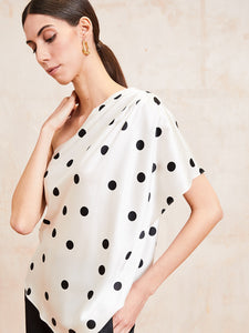 EMILY - Polka Dot Silk One Shoulder Top